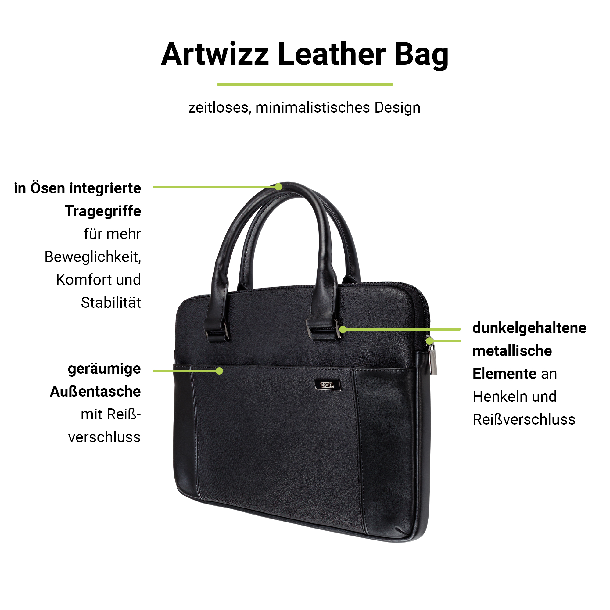 ARTWIZZ Leather Bag 16 Zoll Notebook Schwarz Aktentasche / 15 Leder, für für Apple Tasche