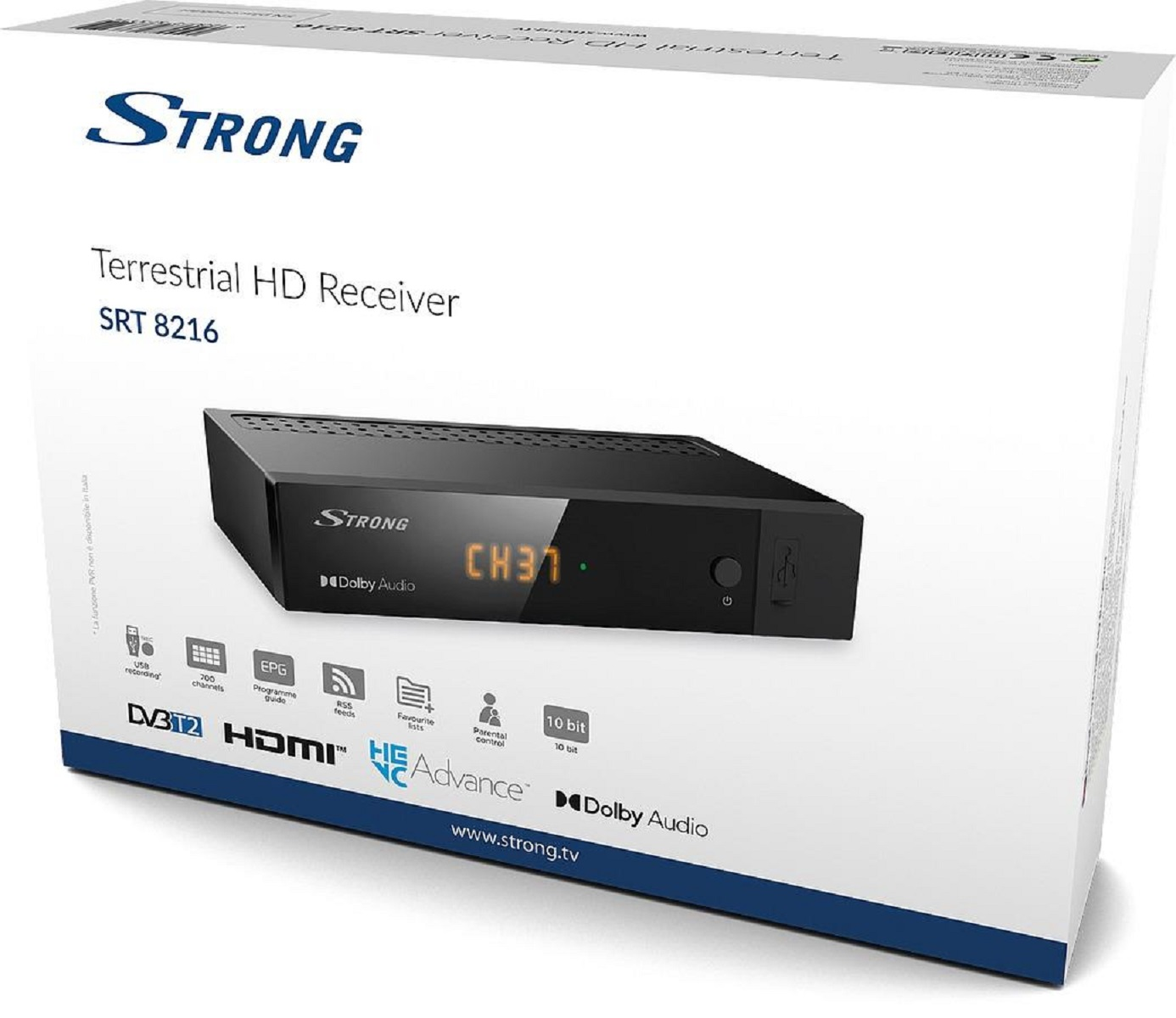 HD 8216 SRT Receiver STRONG (DVB-T2 schwarz) Terrestrischer (H.265),