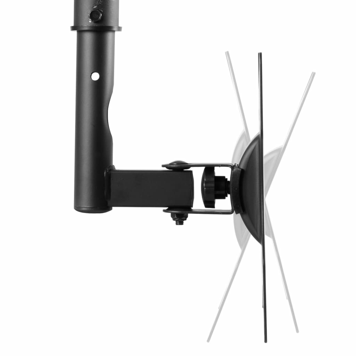 Support de moniteur noir monté au plafond avec inclinaison réglable.