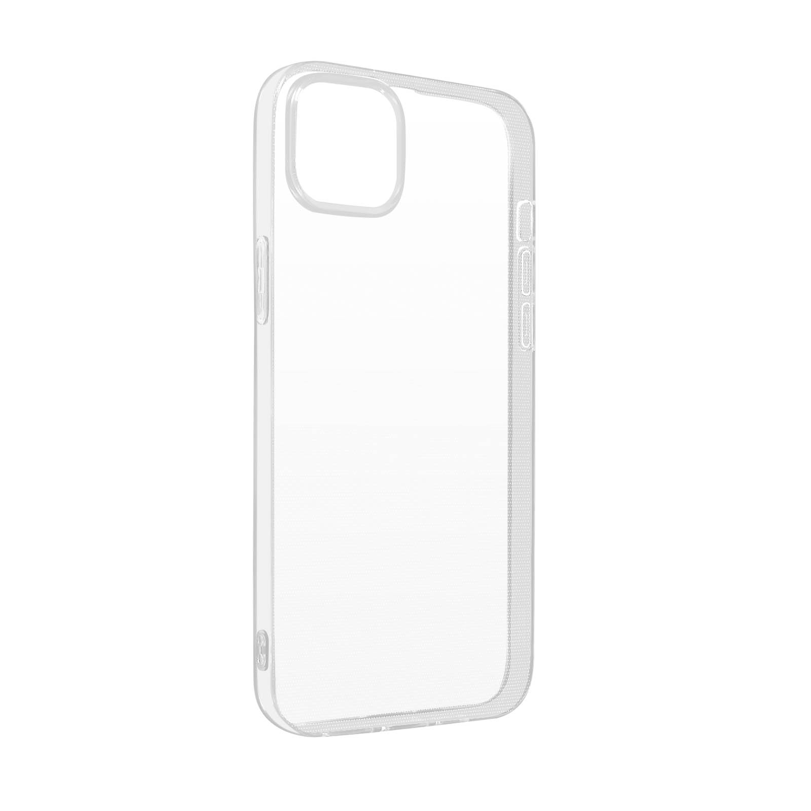 Transparante telefoonhoes met uitsparing voor de camera, op een witte achtergrond.