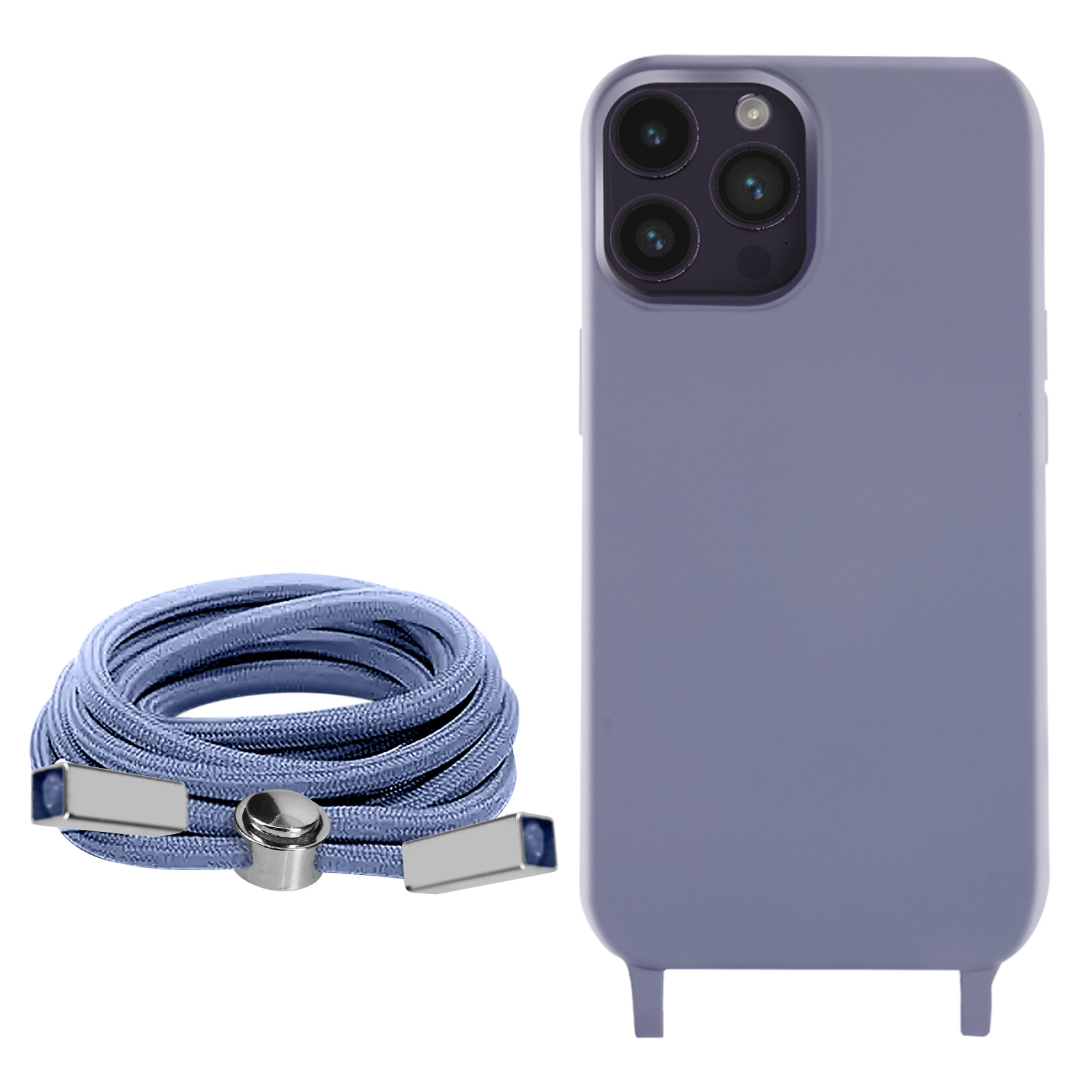 Une coque de téléphone avec un téléphone et une lanière de téléphone bleue.