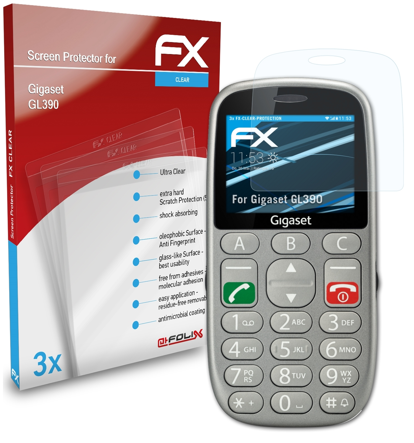 3x Gigaset ATFOLIX FX-Clear Displayschutz(für GL390)