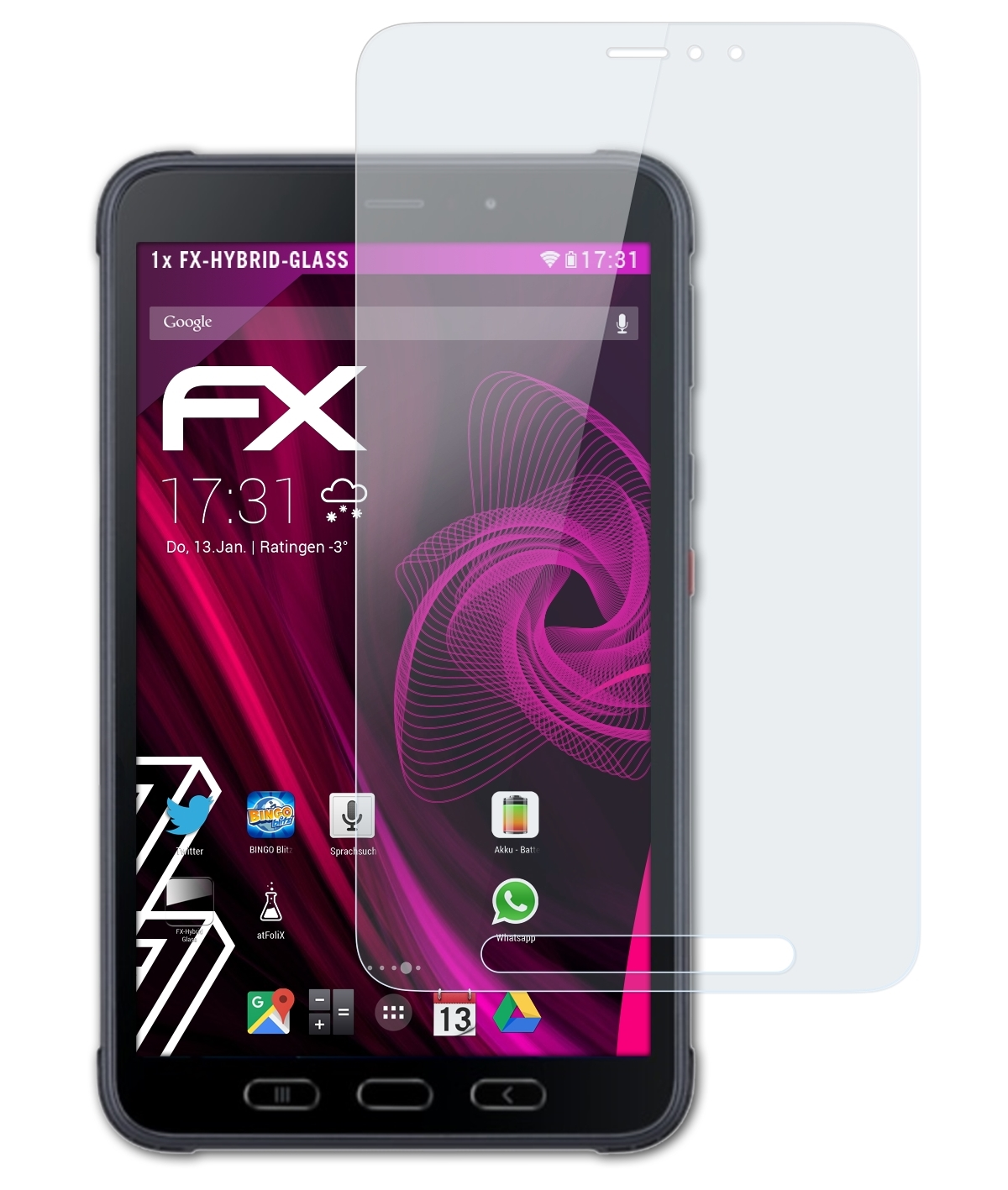3) Galaxy Tab FX-Hybrid-Glass ATFOLIX Schutzglas(für Active Samsung