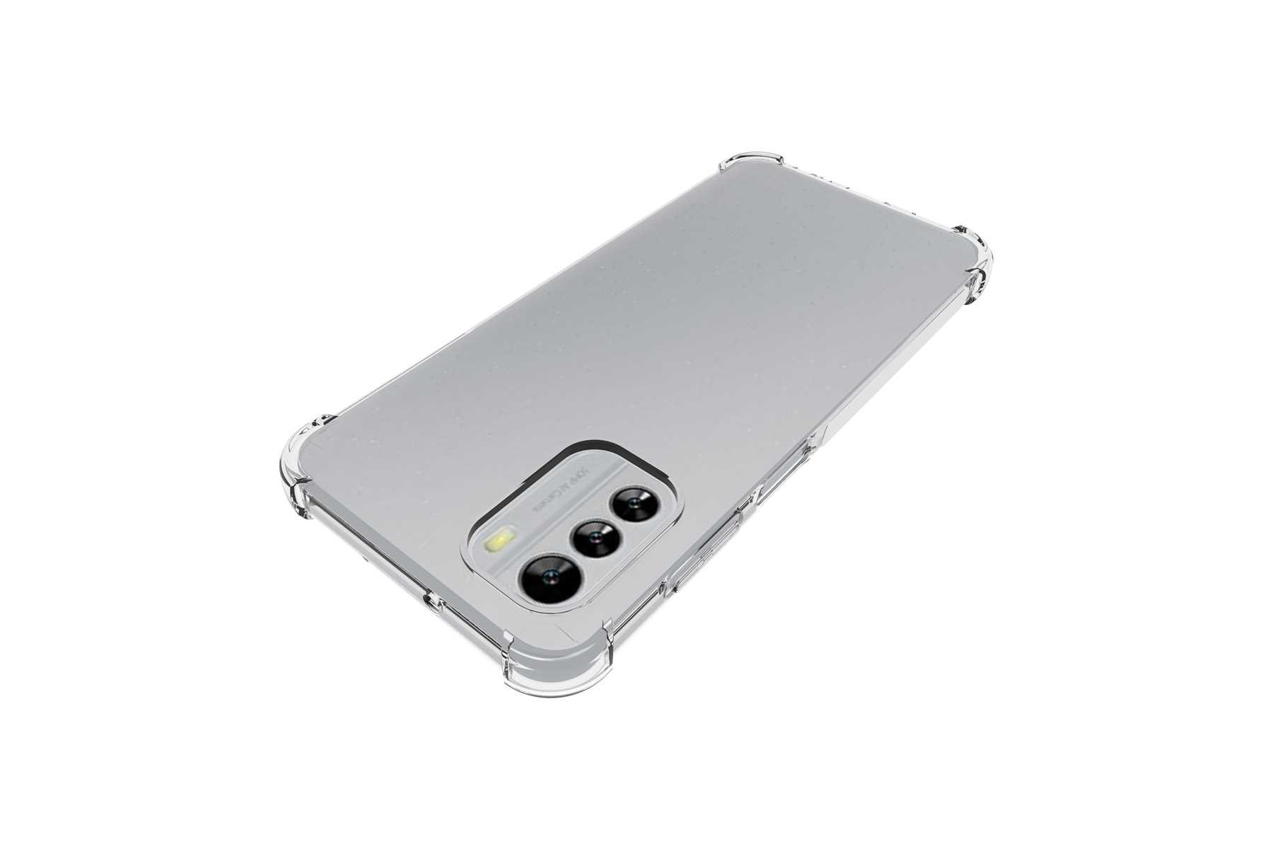 Eine transparente Handyhülle mit Kamera und 3 Objektiven.