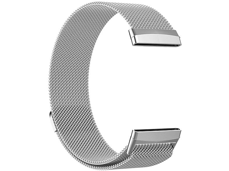 WIGENTO Magnet Metall Watch Band, Ersatzarmband, Fitbit, Versa 4 + 3 / Sense 1 + 2, Silber