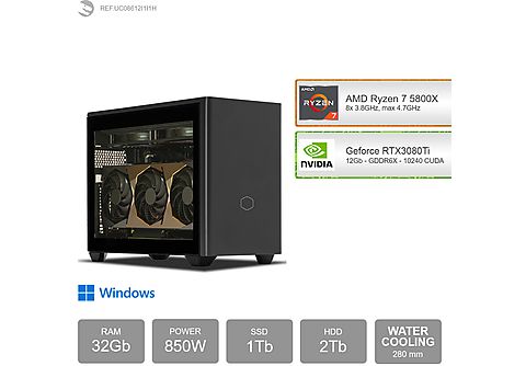 PC Gaming - SEDATECH AMD Ryzen 7 5800X con Watercooling, AMD Ryzen 7 5800X 8x 3.8Ghz (max 4.7Ghz), 32 GB RAM, 1000 GB SSD, Windows 11 Home (64 Bit), Windows 11 Home ES, Negro