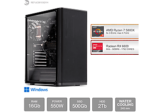 SEDATECH AMD Ryzen 7 5800X mit Wasserkühlung, Windows 11 Home DE, Gaming PC , 16 GB RAM , 500 GB  SSD , 2000 GB  HDD , Radeon RX 6600 , 8 GB 