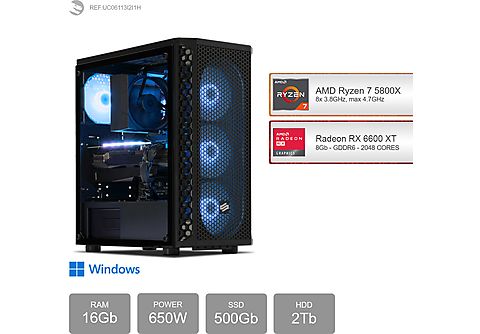 PC Gaming - SEDATECH AMD Ryzen 7 5800X, AMD Ryzen 7 5800X 8x 3.8Ghz (max 4.7Ghz), 16 GB RAM, 500 GB SSD, Windows 11 Home (64 Bit), Windows 11 Home ES, Negro