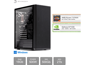 SEDATECH AMD Ryzen 7 5700X, Windows 11 Home DE, Gaming PC , 16 GB RAM , 500 GB  SSD , 2000 GB  HDD , Geforce GT1030 , 2 GB 