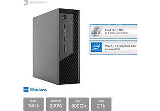 SEDATECH Intel i3-10100, Windows 11 Home DE, PC-desktop , 16 GB RAM , 500 GB  SSD , 2000 GB  HDD , Intel UHD Graphics 630  