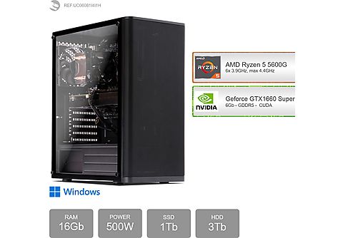 PC Gaming - SEDATECH AMD Ryzen 5 5600G, AMD Ryzen 5 5600G 6x 3.9Ghz (max 4.4Ghz), 16 GB RAM, 1000 GB SSD, Windows 11 Home (64 Bit), Windows 11 Home ES, Negro