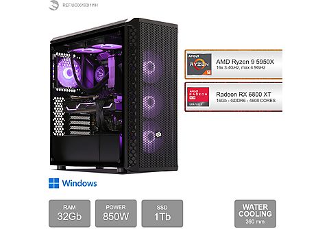 PC Gaming  - AMD Ryzen 9 5950X con Watercooling SEDATECH, AMD Ryzen 9 5950X 16x 3.4Ghz (max 4.9Ghz), 32 GB, 1000 GB, 1000 GB, Windows 11 Home ES, Negro