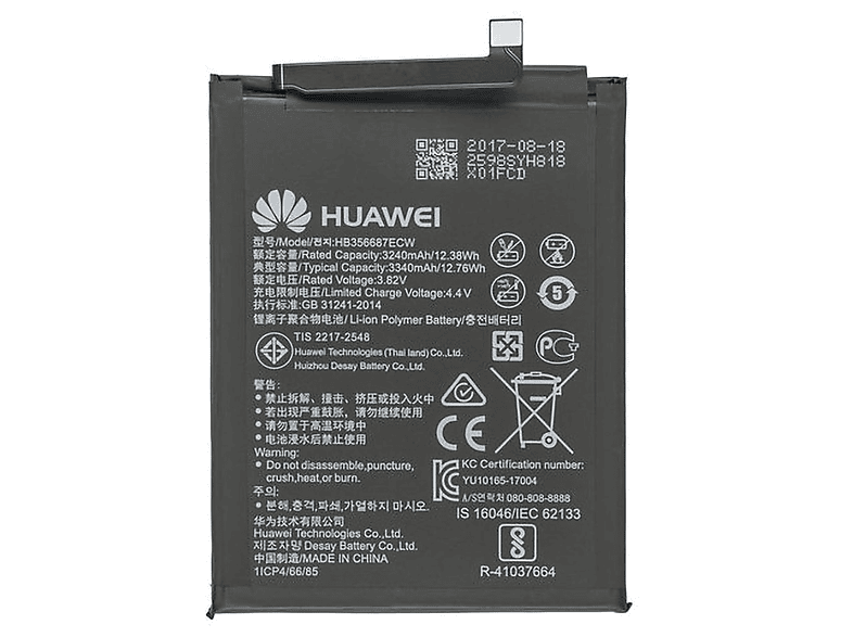 HUAWEI Original Akku für Huawei Mate 10 Lite Li-Pol Handy-/Smartphoneakku, Li-Pol, 3.8 Volt, 3340 mAh