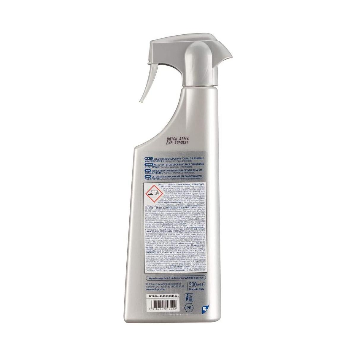 Biała butelka z rozpylaczem z tekstem. Etykieta zawiera szczegóły i ostrzeżenia dotyczące bezpieczeństwa.