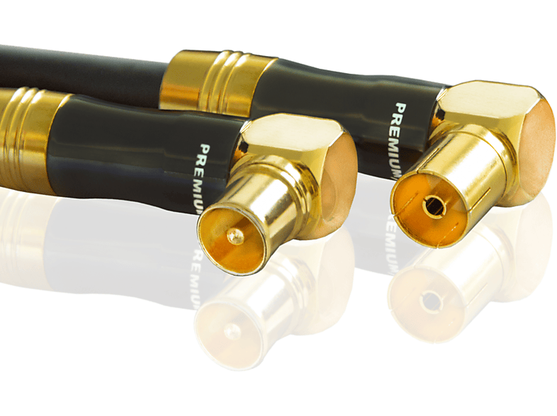 PREMIUMX 1m Gold-Line - Buchse Schwarz Stecker IEC Antennenkabel Koax-Anschluss Antennenkabel TV gewinkelt 90° IEC