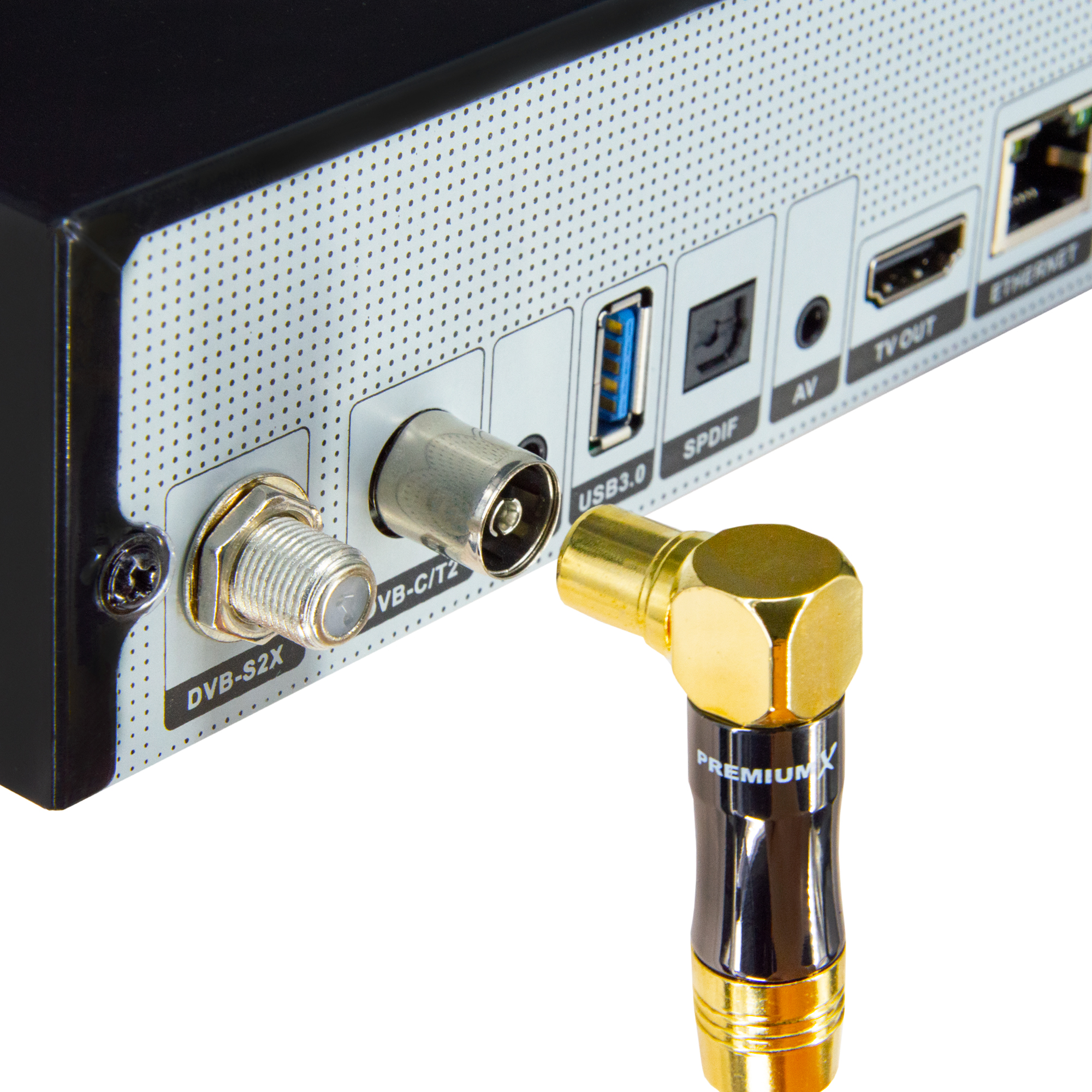 - TV Koax-Anschluss 1m Antennenkabel gewinkelt IEC Schwarz Gold-Line PREMIUMX Antennenkabel 90° Stecker IEC Buchse