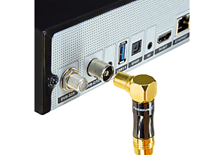 PREMIUMX 3m Gold-Line TV Antennenkabel Schwarz Koax-Anschluss IEC Stecker - IEC Buchse 90° gewinkelt Antennenkabel