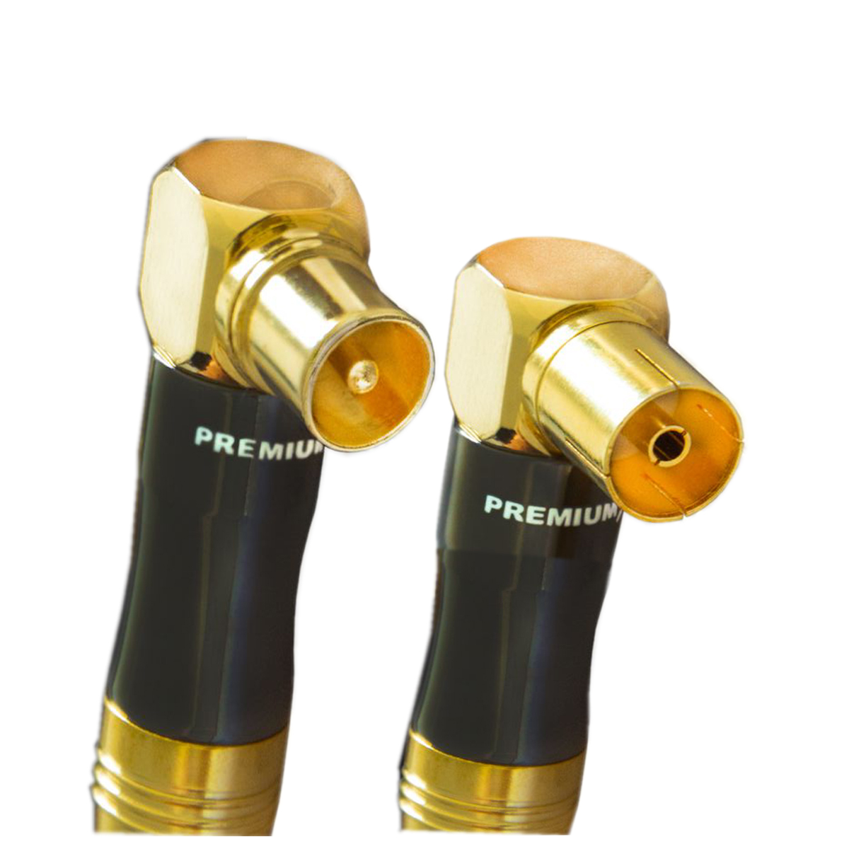 90° PREMIUMX Stecker Koax-Anschluss Antennenkabel IEC Antennenkabel gewinkelt IEC - TV 30m Schwarz Gold-Line Buchse