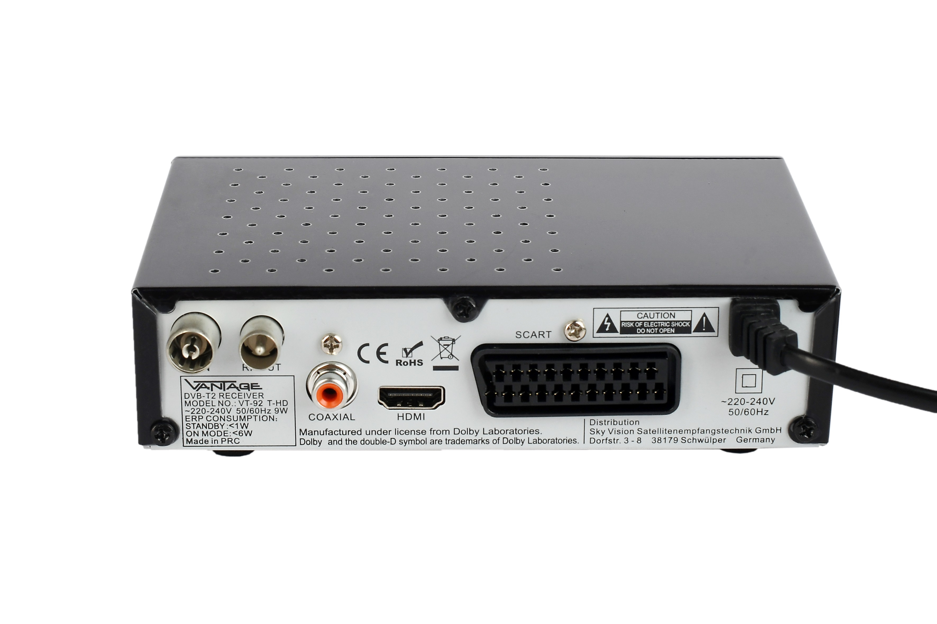 (H.265), VANTAGE schwarz) VT-92 DVB-T-Receiver DVB-T2 (DVB-T,