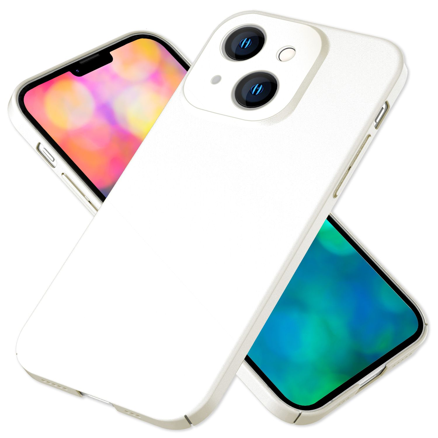 Teléfono blanco con dos cámaras traseras y un segundo teléfono en el fondo.