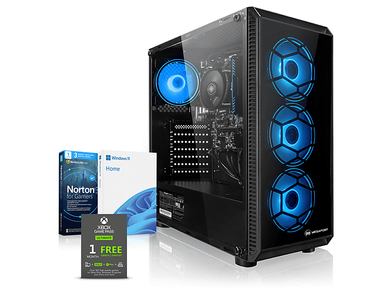 MEGAPORT PC AMD Ryzen 7 5700G, Windows 11 Home (64 Bit), Gaming PC Ryzen™ 7 Prozessor, 16 GB RAM, 500 GB SSD, 1000 GB HDD, AMD Radeon™ Onboard Graphics, 1 GB