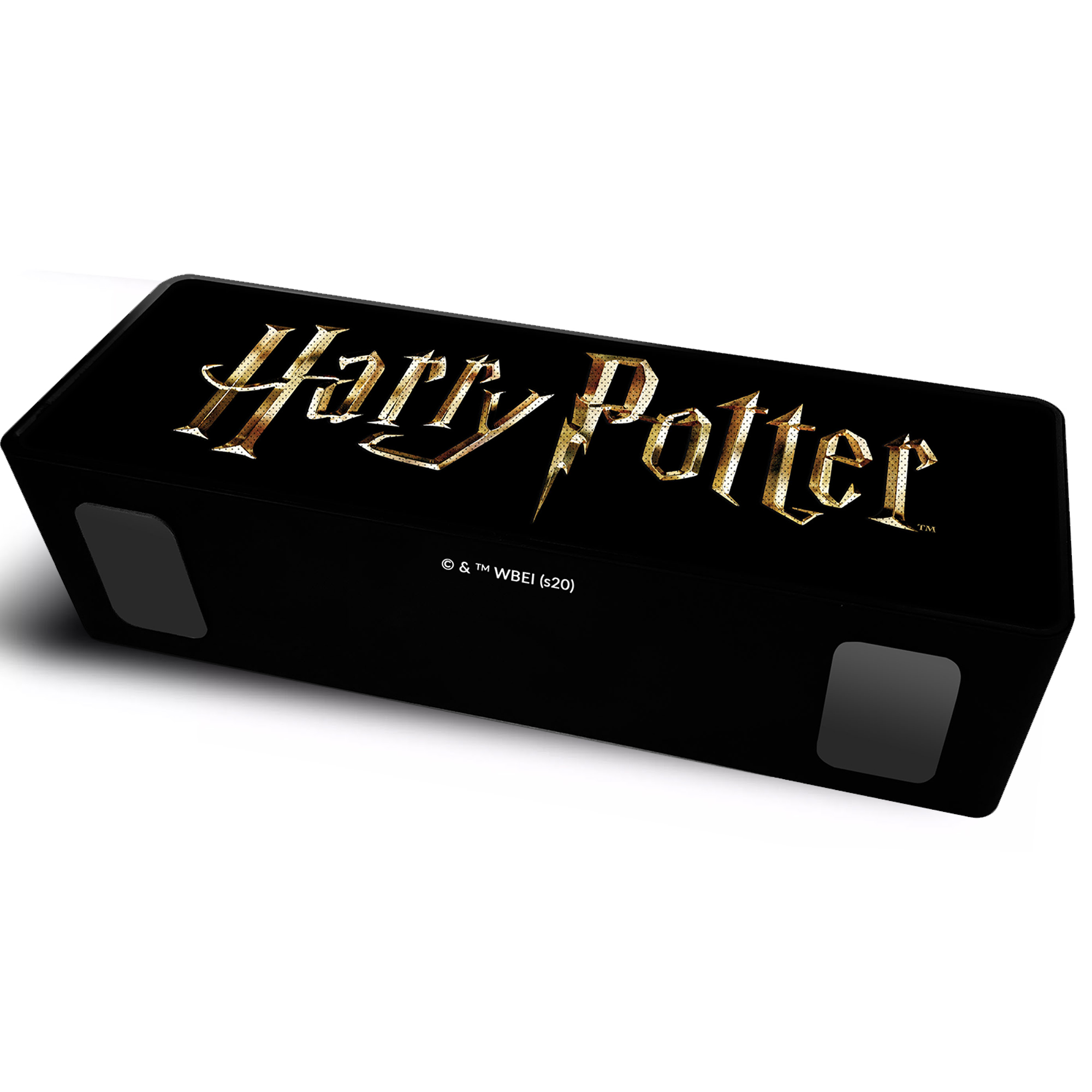 Altoparlante nero con il logo dorato di Harry Potter.