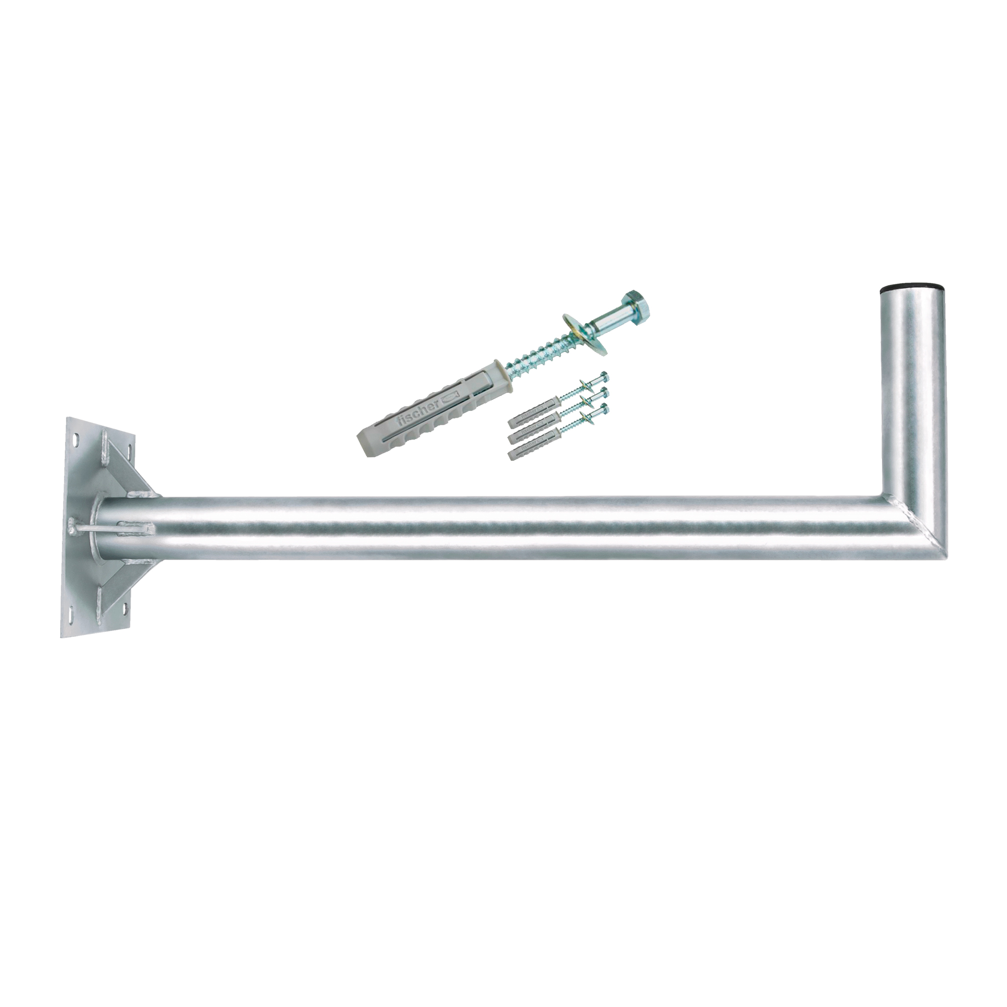 PREMIUMX 80cm Stahl Ø Silber inkl. 60mm SAT-Wandhalterung, Verstrebung Wandhalter mit Schraubensatz