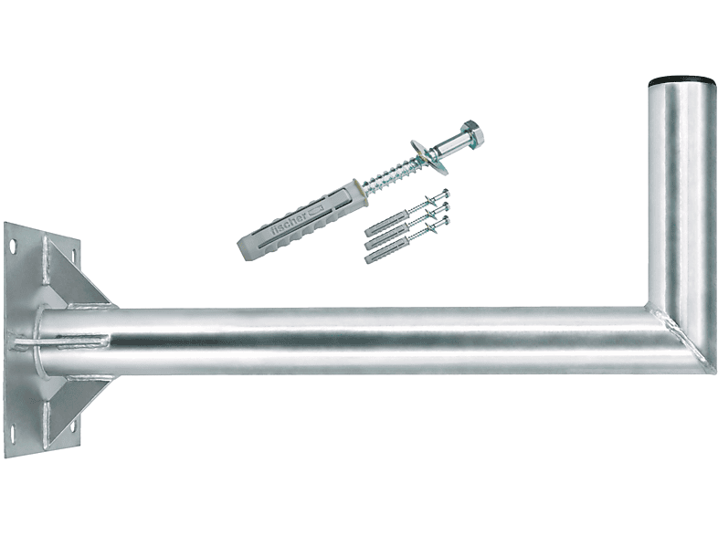 PREMIUMX 60cm Ø 60mm Wandhalter Stahl SAT Halter mit Verstrebung Schraubensatz SAT-Wandhalterung, Silber
