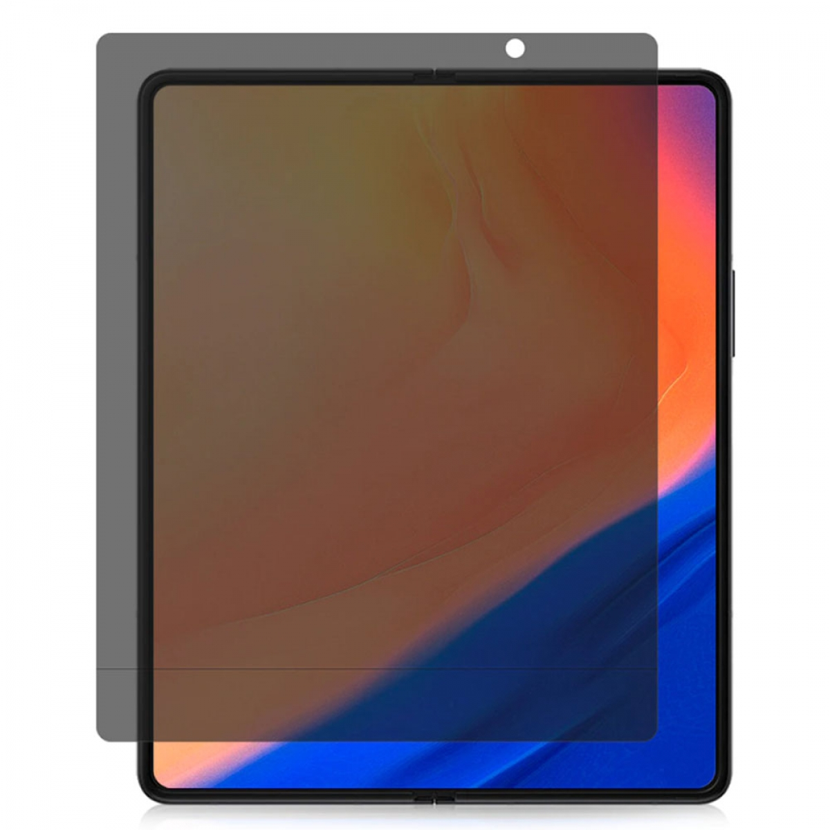 Ein Displayschutz, der auf einem Tablet angebracht ist. Der Displayschutz scheint dunkel und undurchsichtig zu sein.