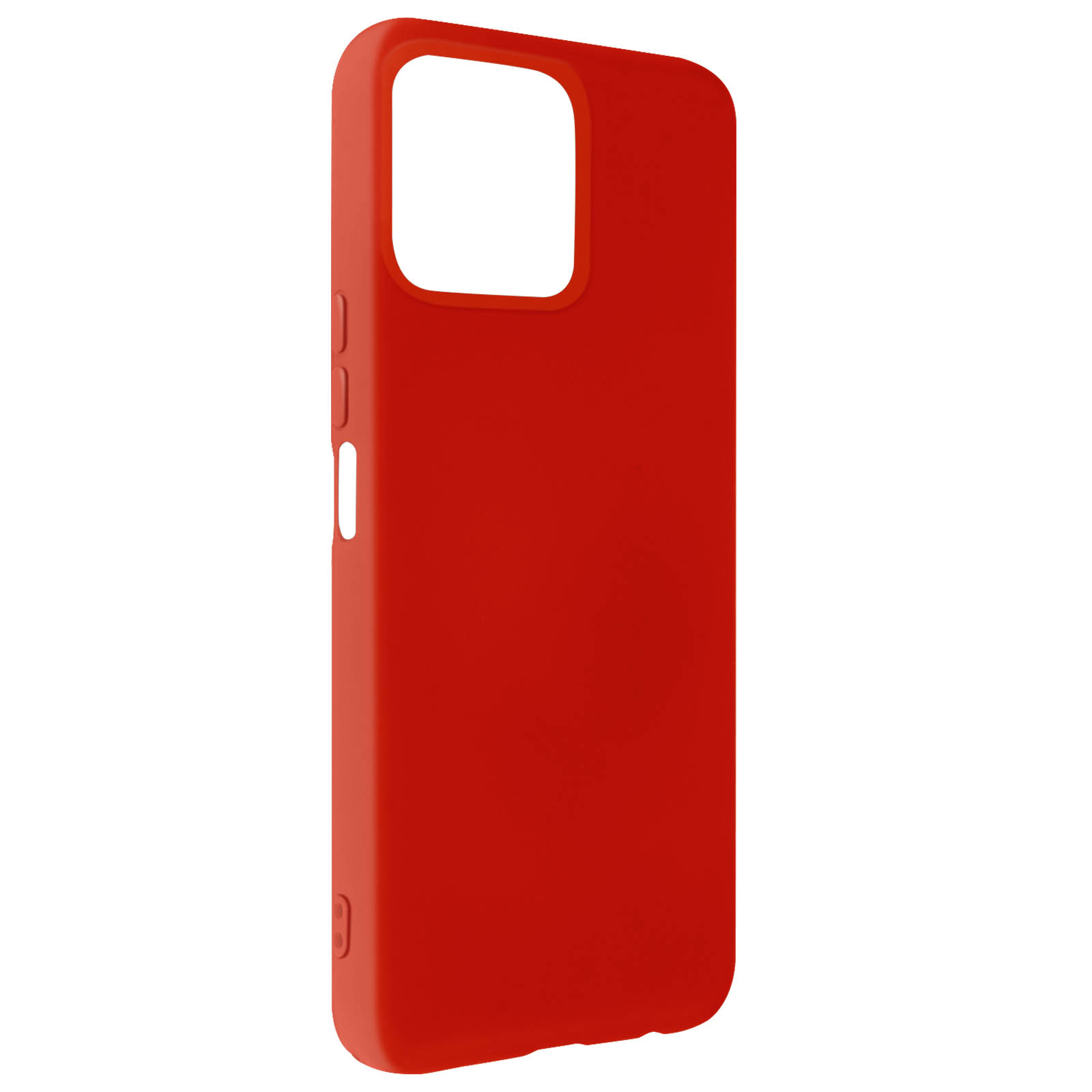 Custodia per telefono rossa. È di colore rosso pieno e ha ritagli per la fotocamera.