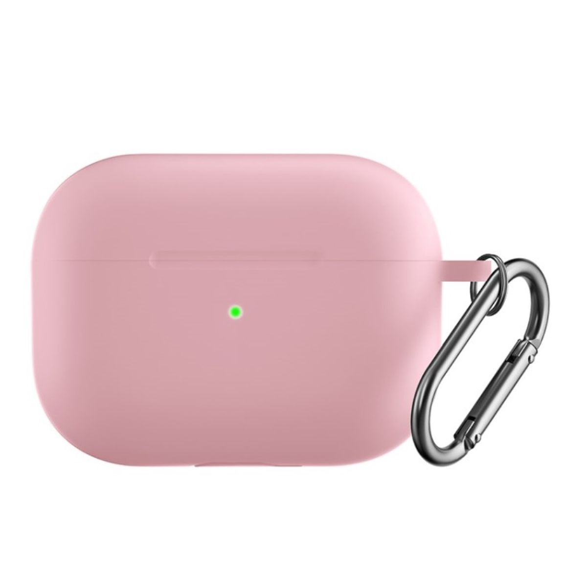 Rosafarbenes AirPods Pro-Case mit silbernem Karabinerhaken.