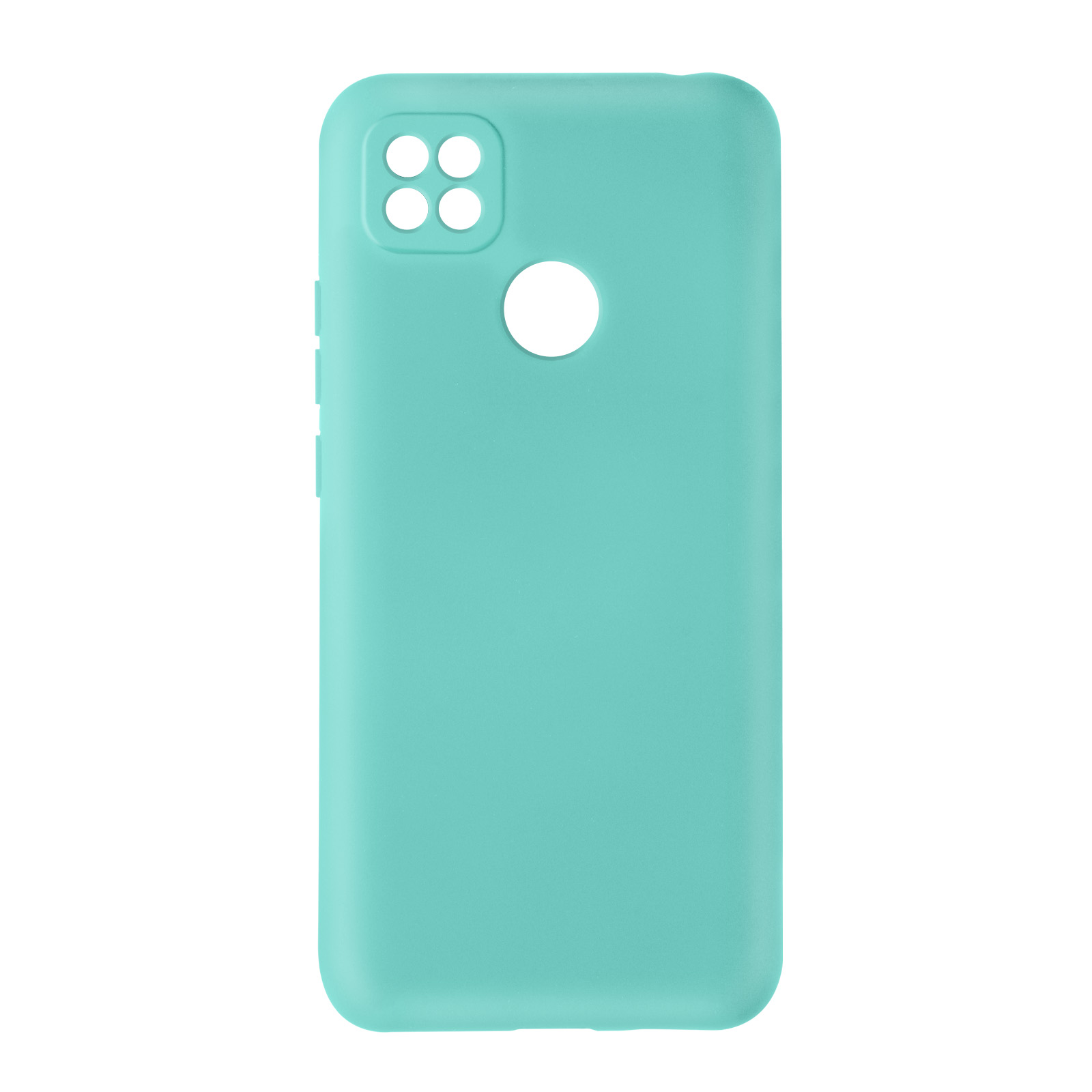 Coque de téléphone verte avec quatre trous pour caméra. Fond blanc.
