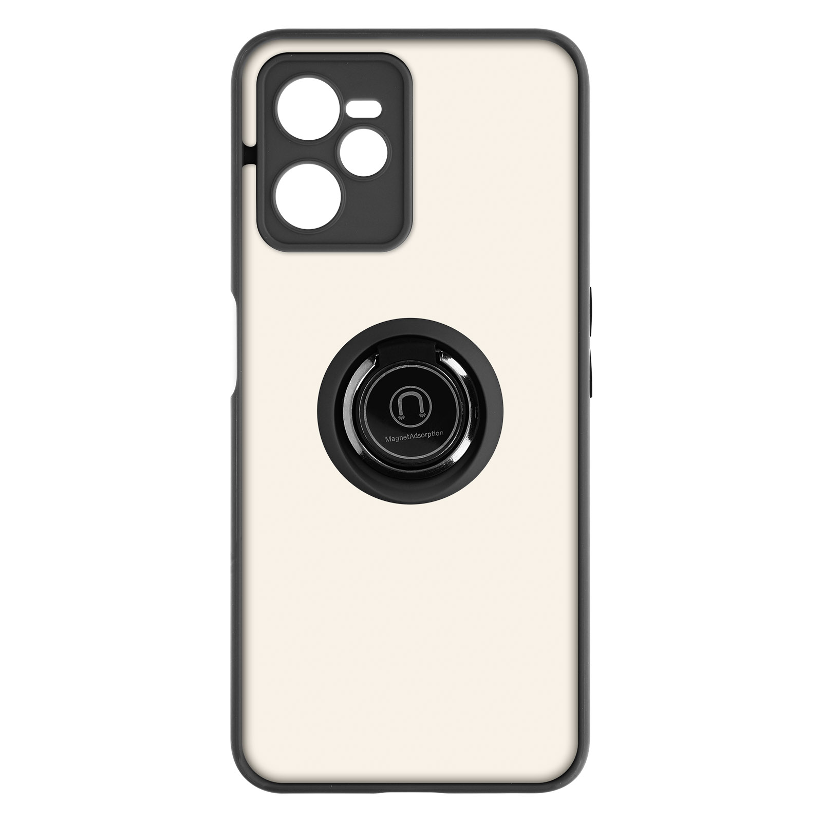 Custodia per telefono con supporto ad anello circolare. Il telefono ha un rigonfiamento della fotocamera.