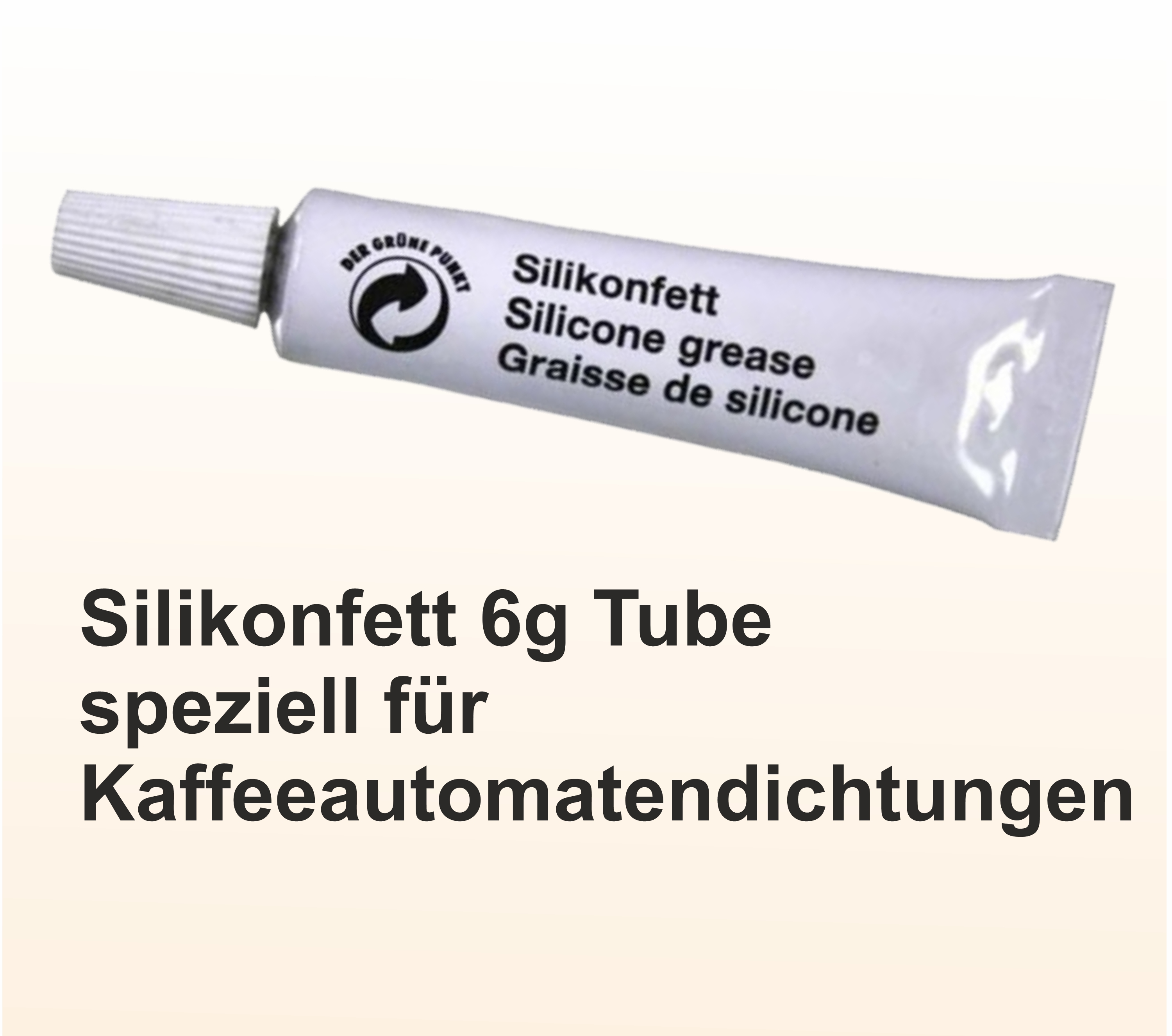 Weiße Tube Silikonfett mit Text auf Deutsch. Text lautet 'Silikonfett'.