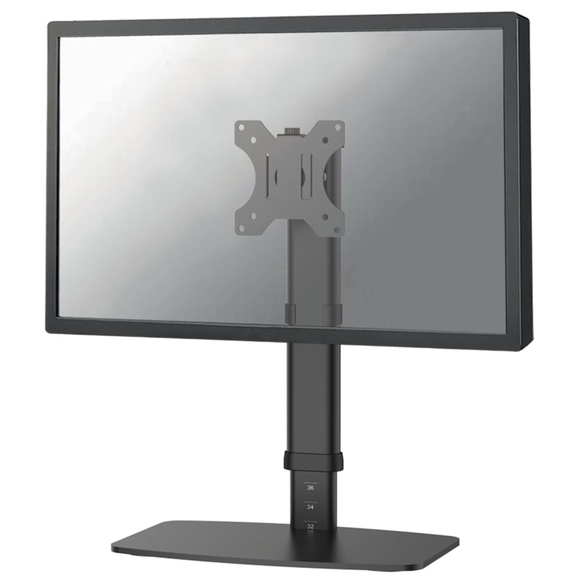A monitor attached to a stand, with the back of the screen visible.