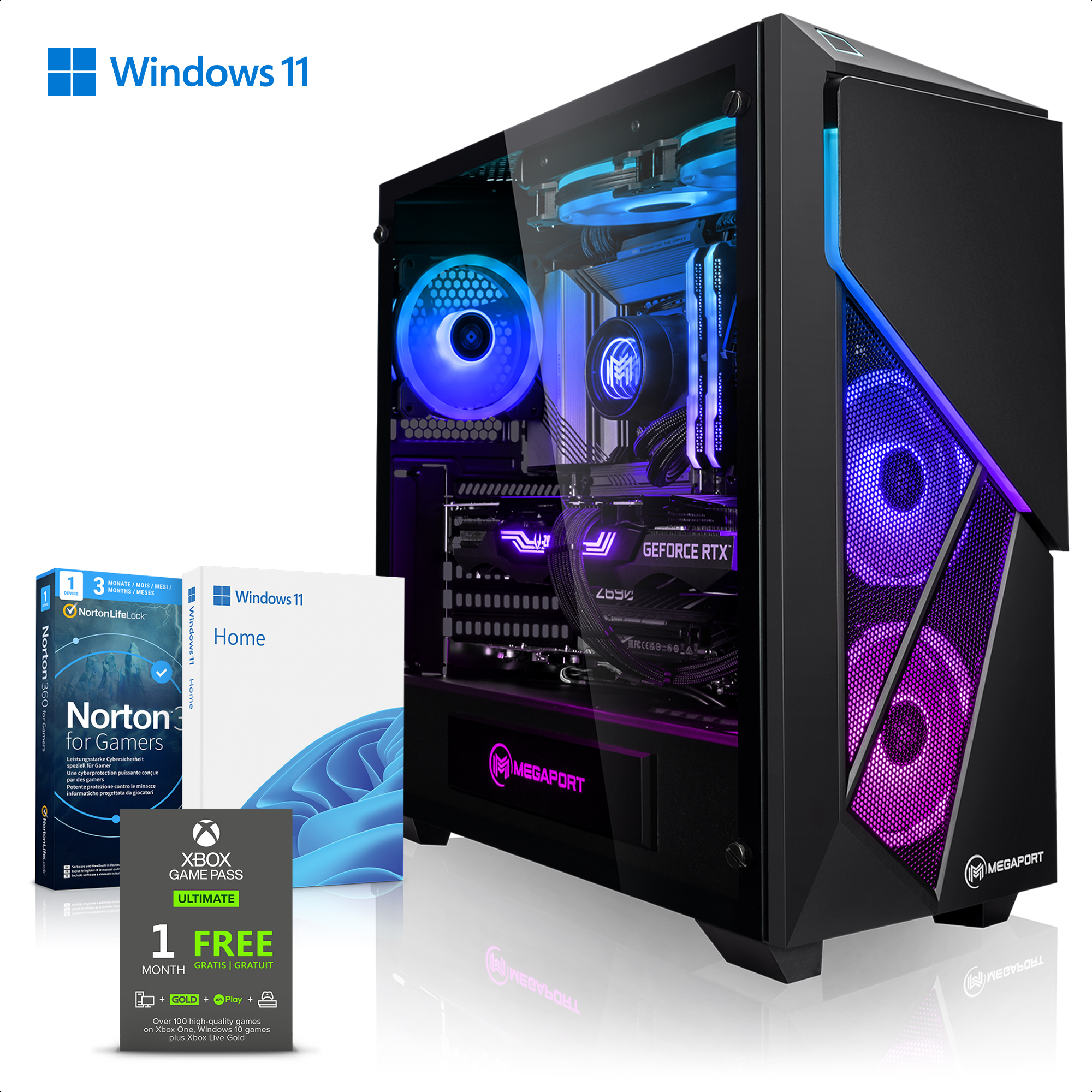 MEGAPORT Gaming PC Intel Core Windows Gaming GB 4070 Ti, Prozessor, GeForce (64 RTX™ 1000 i9 Bit), GB PC 11 12 RAM, NVIDIA SSD, 11900KF, i9 GB 32 Core™ Home