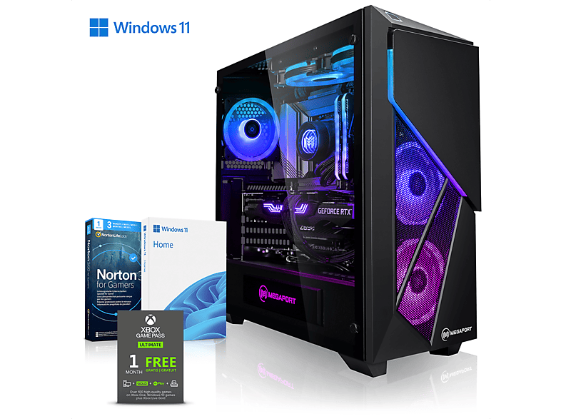 MEGAPORT Gaming PC Raystorm Intel Core i7-13700F, Windows 11 Home (64 Bit), Gaming PC Core™ i7 Prozessor, 32 GB RAM, 1000 GB SSD, NVIDIA GeForce RTX™ 4060 Ti , 16 GB