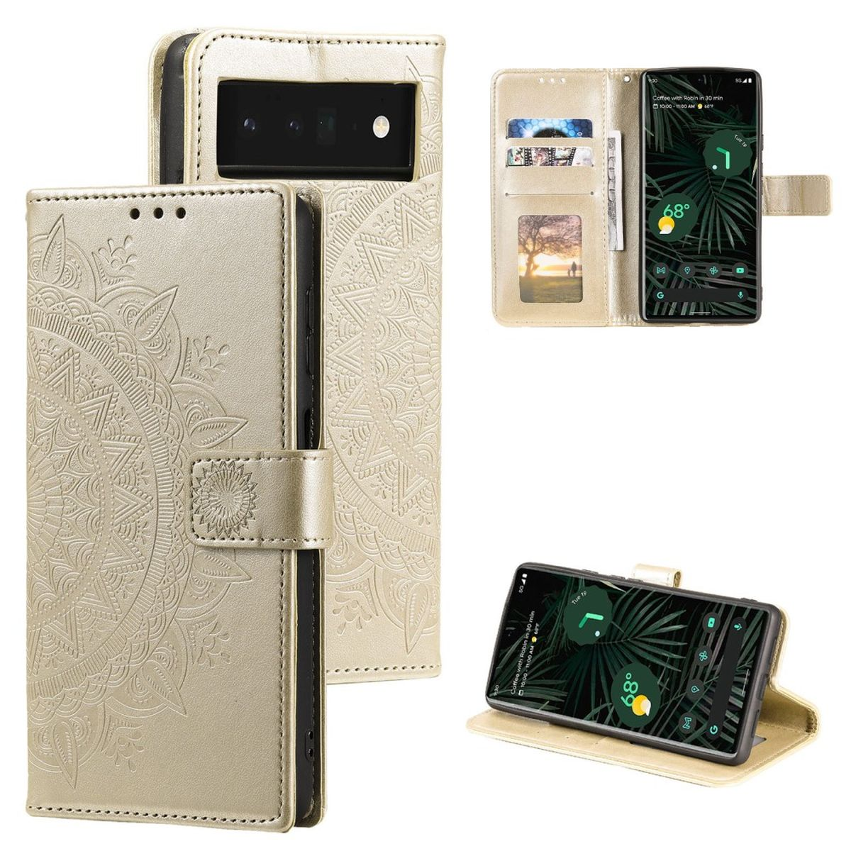 COVERKINGZ Klapphülle 7 Google, Pixel Pro, mit Muster, Bookcover, Mandala Gold