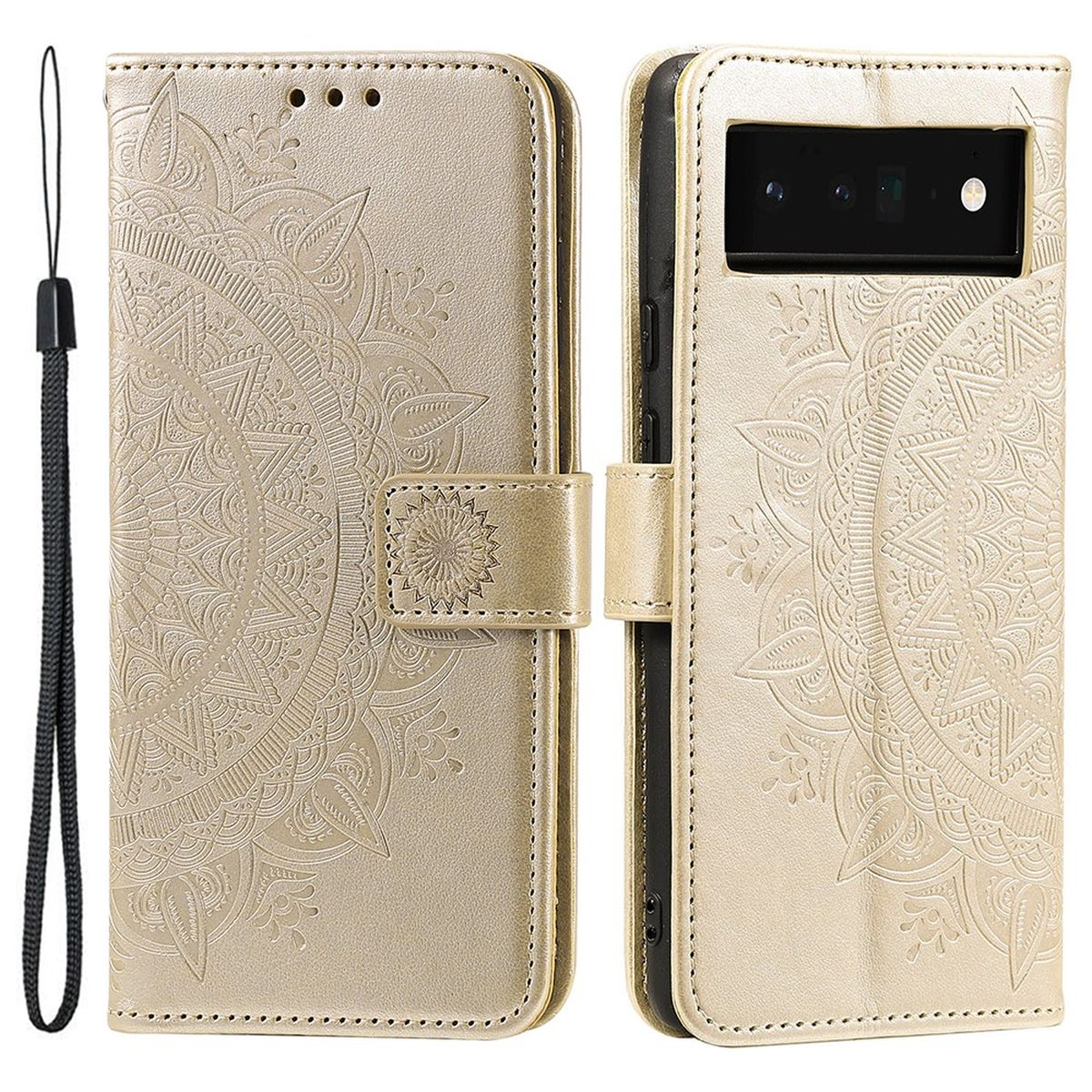 COVERKINGZ Klapphülle 7 Google, Pixel Pro, mit Muster, Bookcover, Mandala Gold