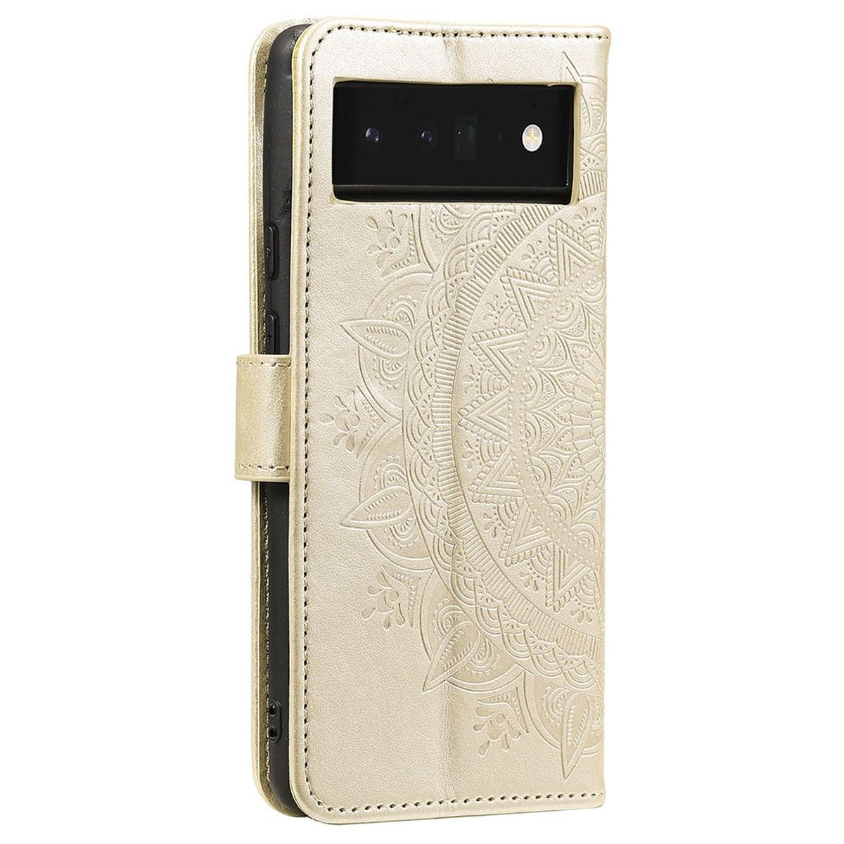 COVERKINGZ Klapphülle 7 Google, Pixel Pro, mit Muster, Bookcover, Mandala Gold