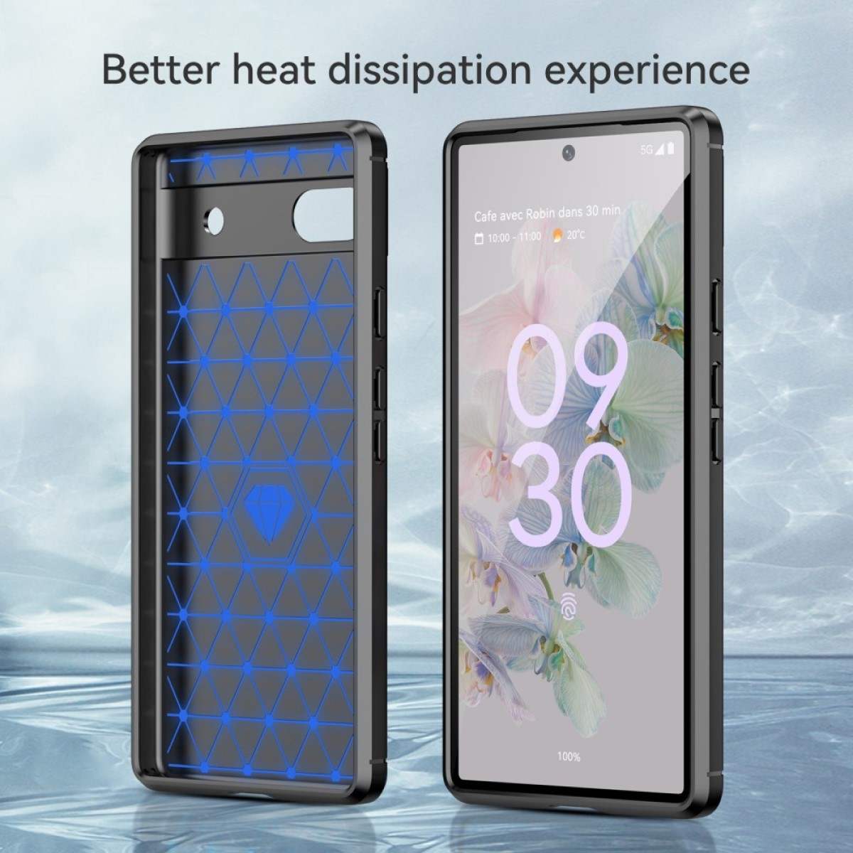 Carbon Backcover, im Schwarz 6a, Google, COVERKINGZ Handycase Look, Pixel