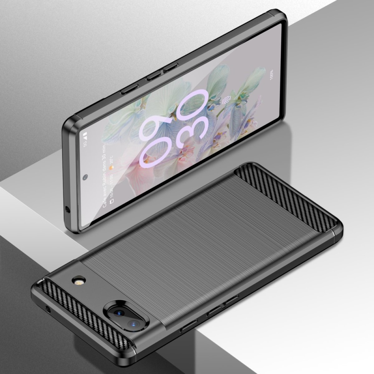 COVERKINGZ Handycase im Carbon Pixel 6a, Schwarz Look, Backcover, Google