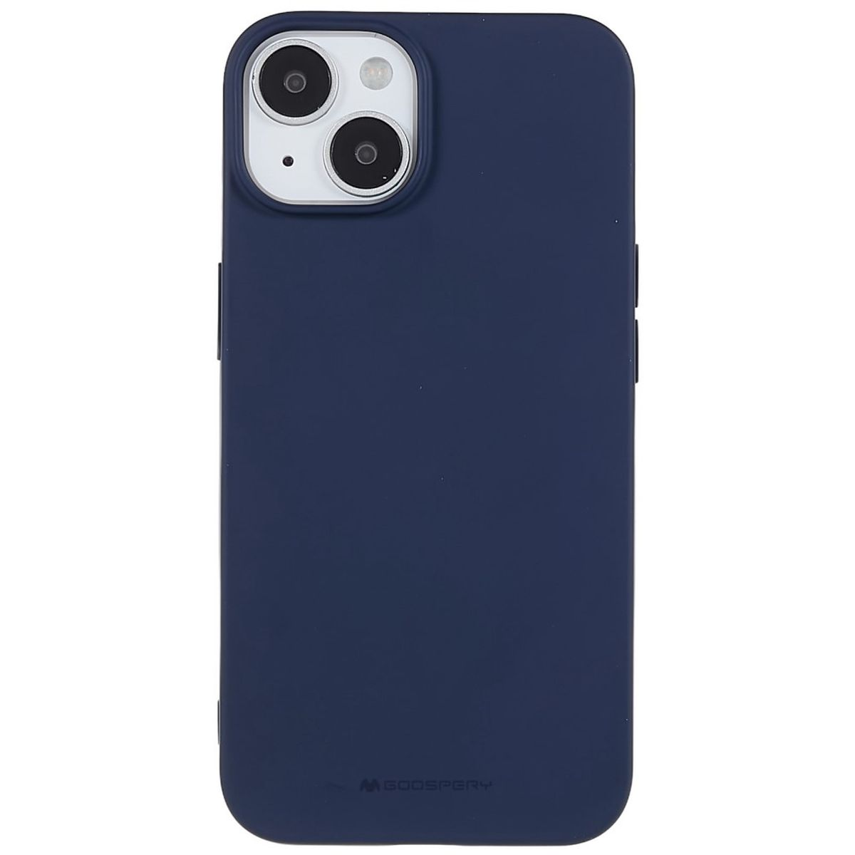 Dunkelblaue Smartphone-Hülle mit zwei Kameralinsen und Logo unten.