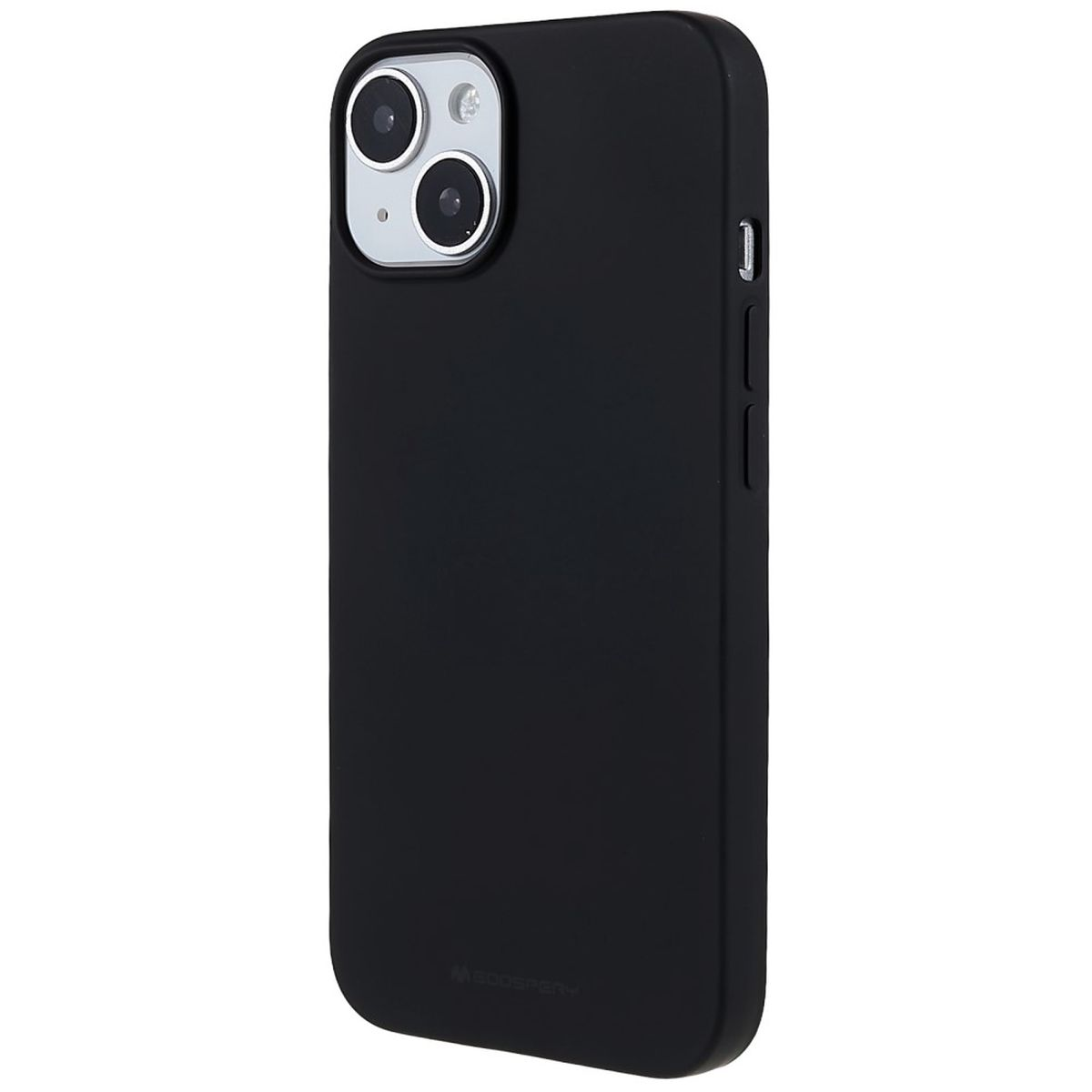 Eine schwarze iPhone-Hülle mit einem Ausschnitt für eine Dual-Objektiv-Kamera und einer Seitentaste. Einfach und schlicht.