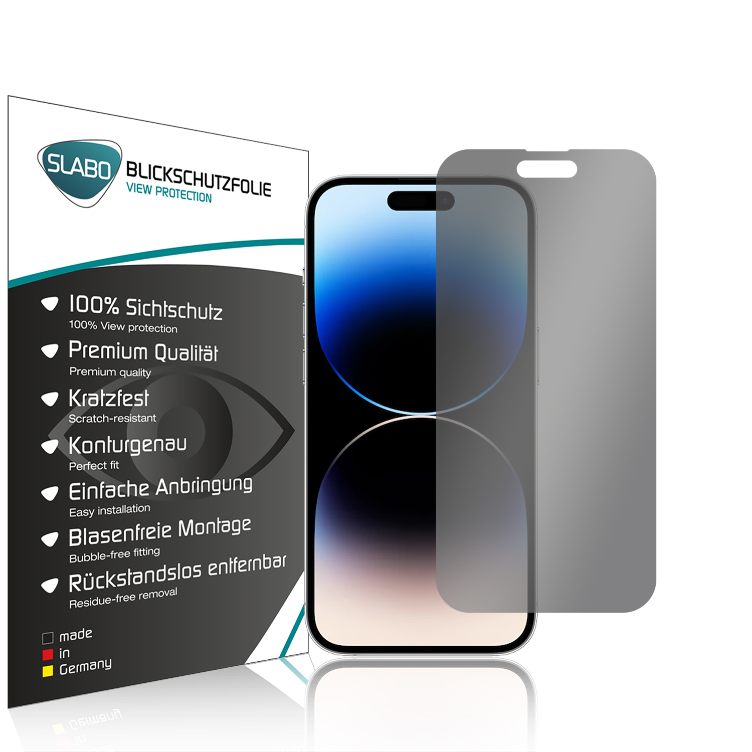 SLABO Blickschutz View Protection Schwarz 360° iPhone Apple 14 Pro) Displayschutz(für