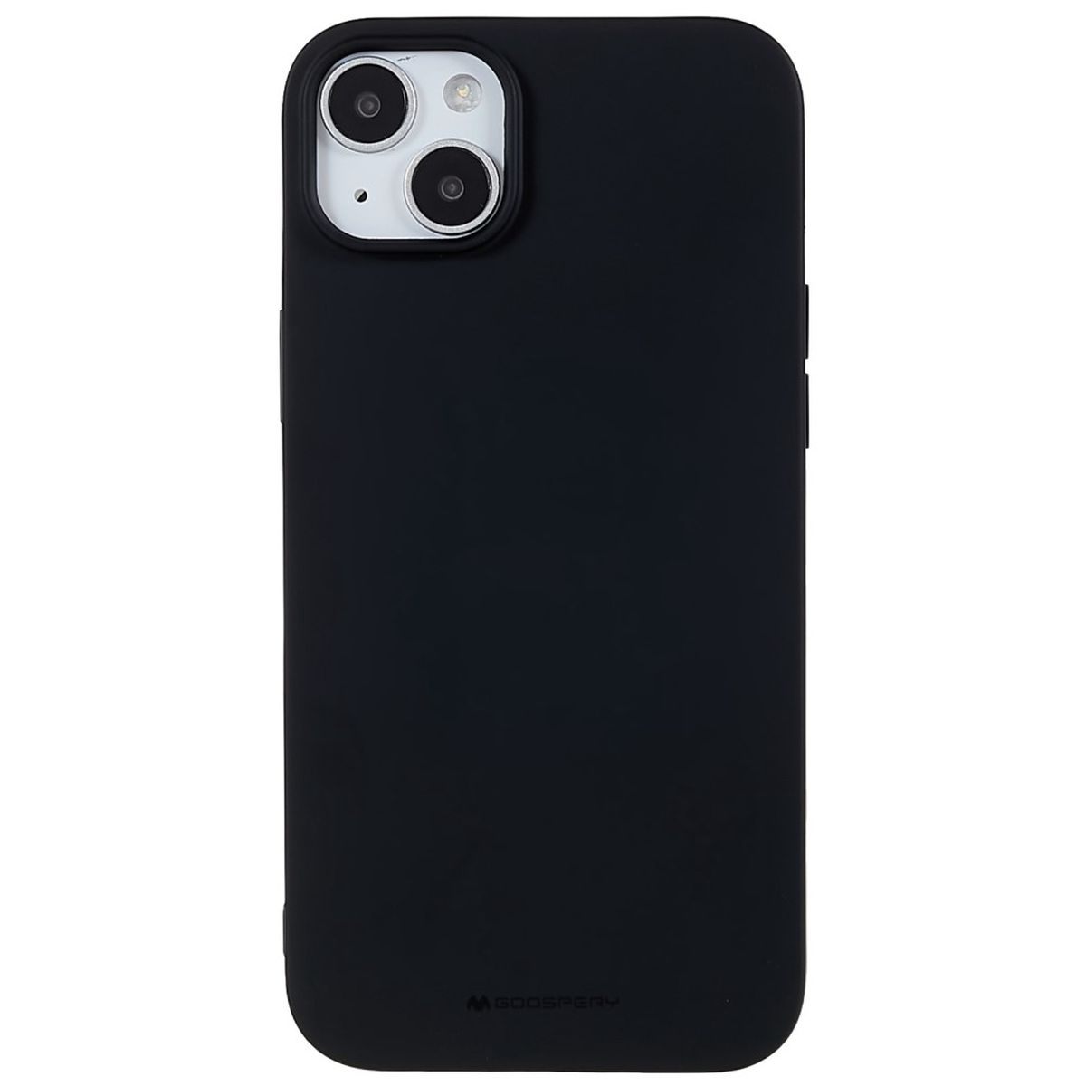 Eine schwarze iPhone-Hülle mit Kameraaussparung für zwei Linsen. Es ist ein glattes, schlichtes Design.