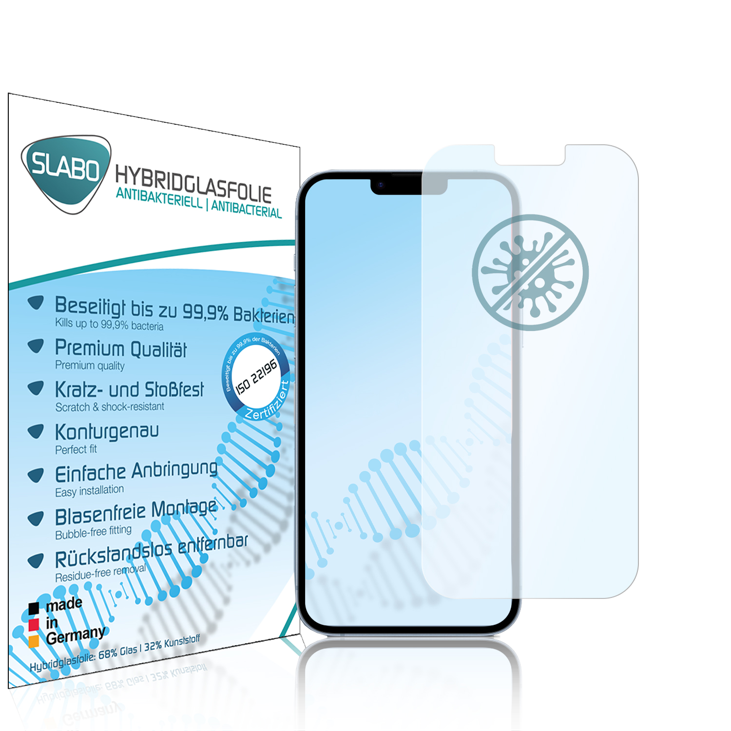 SLABO antibakteriell flexibles Plus) Displayschutz(für iPhone Hybridglas 14 Apple