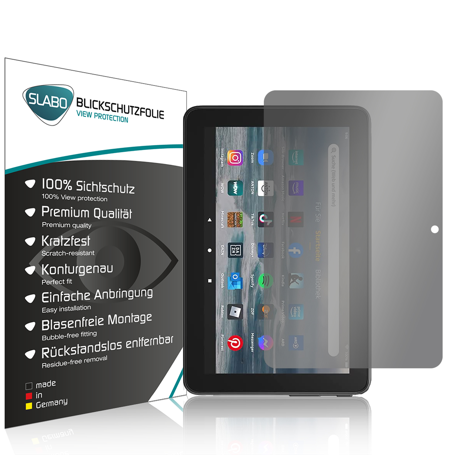 Amazon Protection 360° Displayschutz(für 7-Tablet (2022)) SLABO Fire Blickschutz Schwarz Generation View 12.