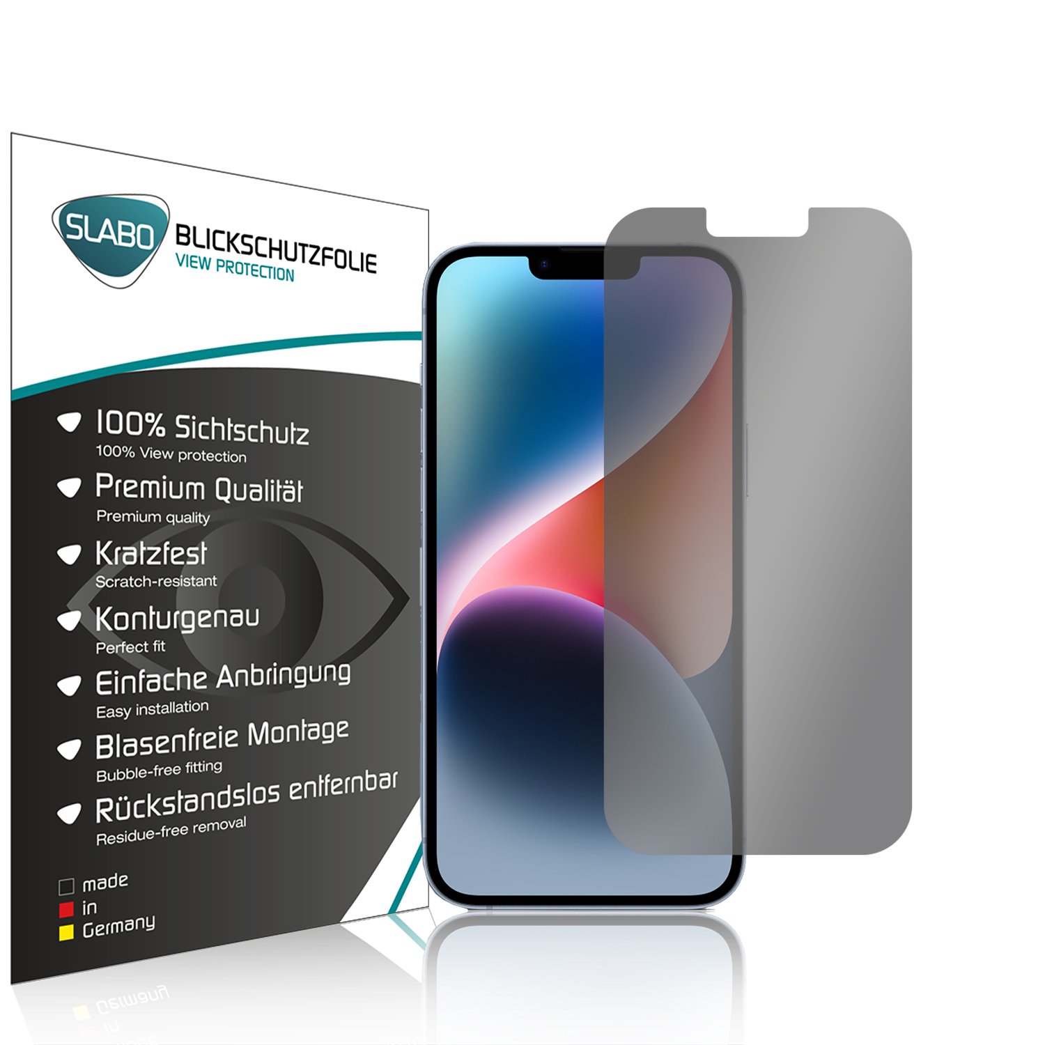 SLABO Blickschutz View Protection 14 360° iPhone Apple Plus) Schwarz Displayschutz(für