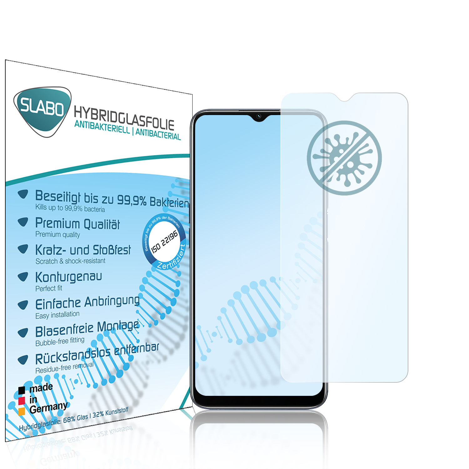 SLABO antibakteriell flexibles Hybridglas | A16s Displayschutz(für | OPPO A54s) A16